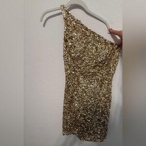 Gold Sequin One-Shoulder Sherri Hill Dress